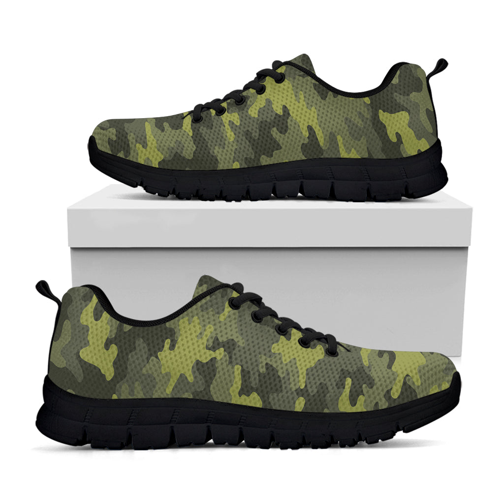 Dark Green Camouflage Print Black Running Shoes