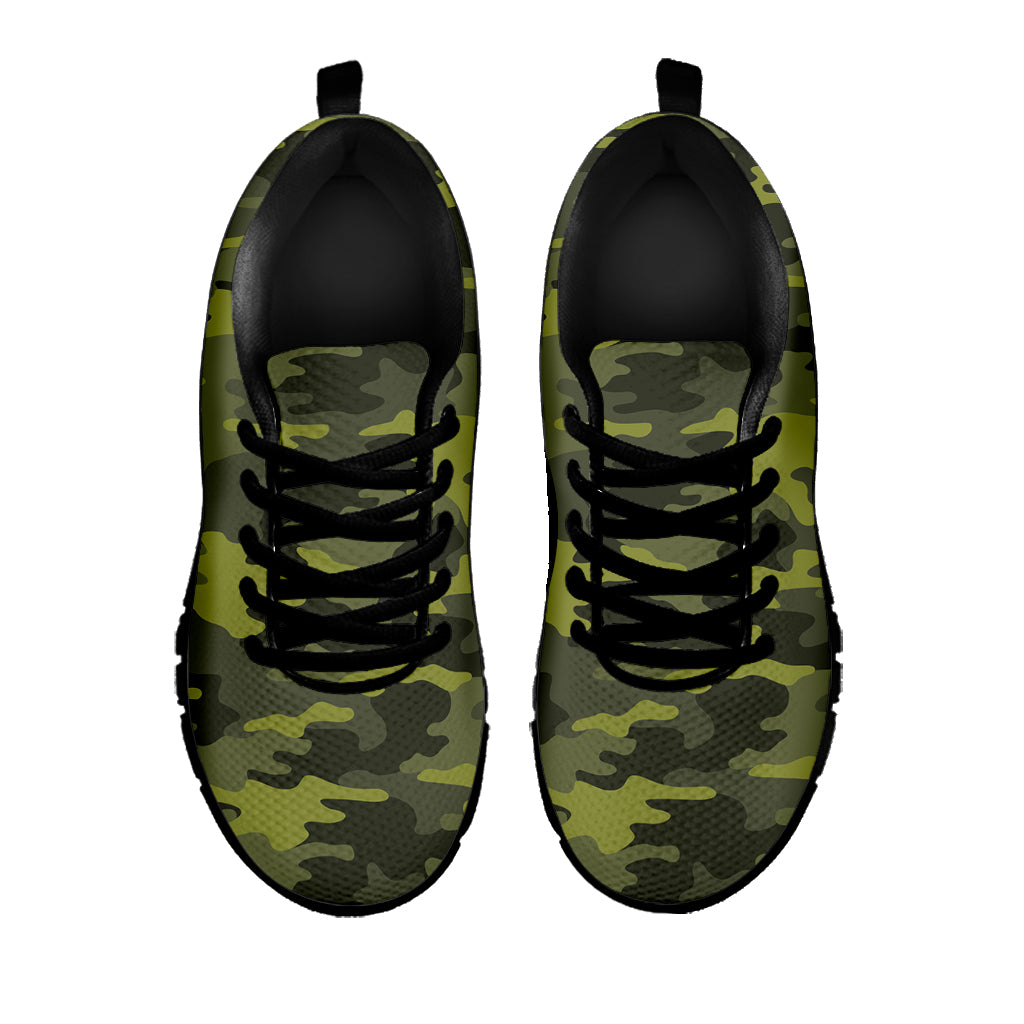 Dark Green Camouflage Print Black Running Shoes