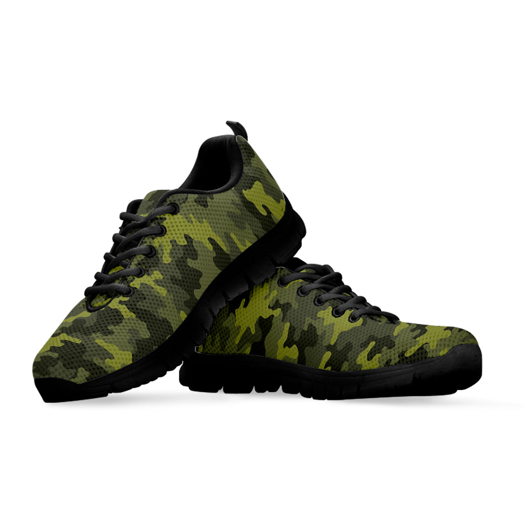 Dark Green Camouflage Print Black Running Shoes