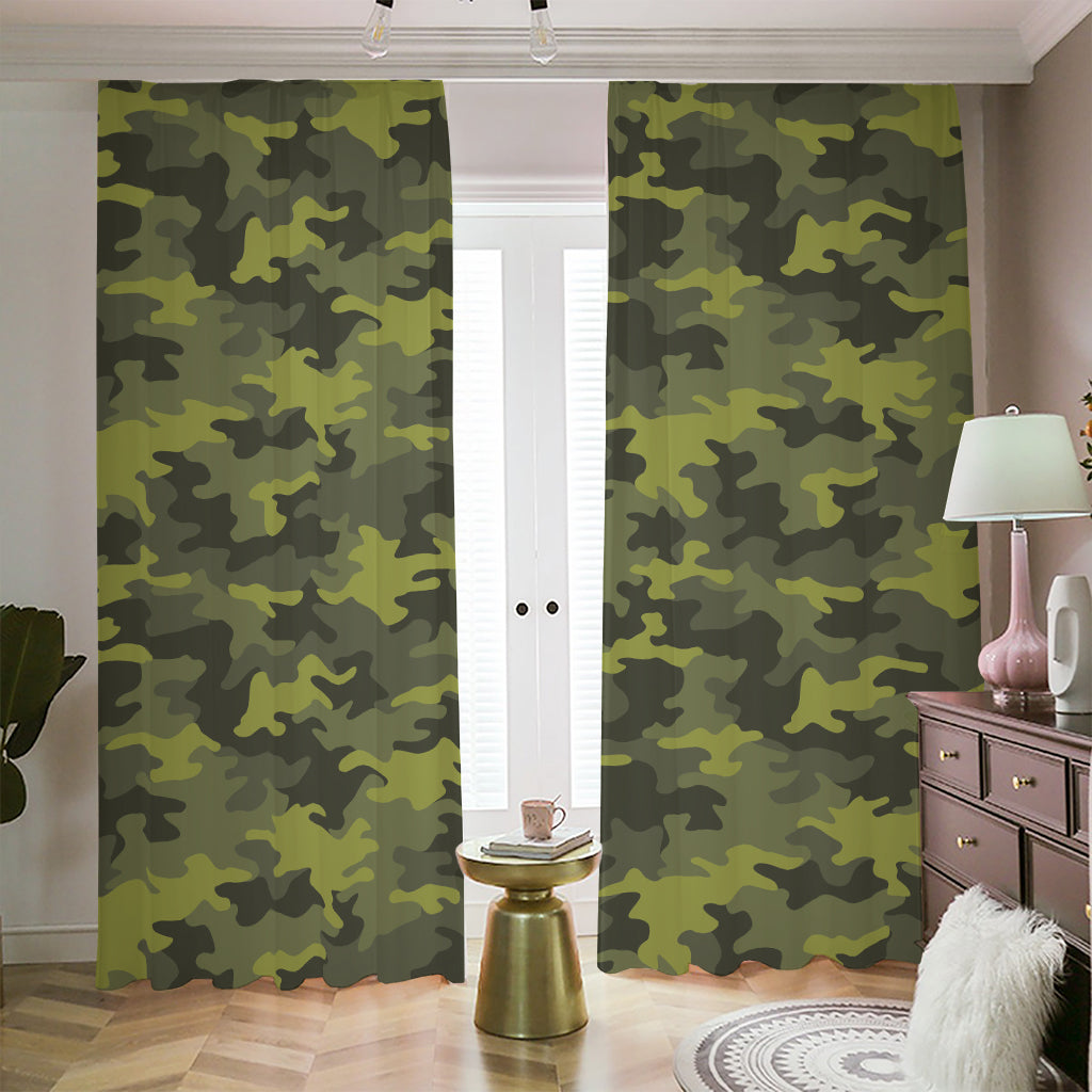 Dark Green Camouflage Print Blackout Pencil Pleat Curtains