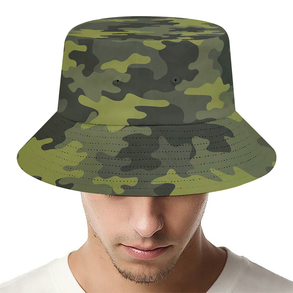 Dark Green Camouflage Print Bucket Hat