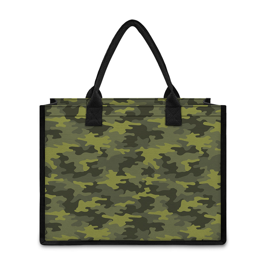 Dark Green Camouflage Print Canvas Tote Bag
