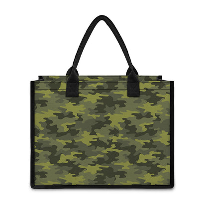 Dark Green Camouflage Print Canvas Tote Bag