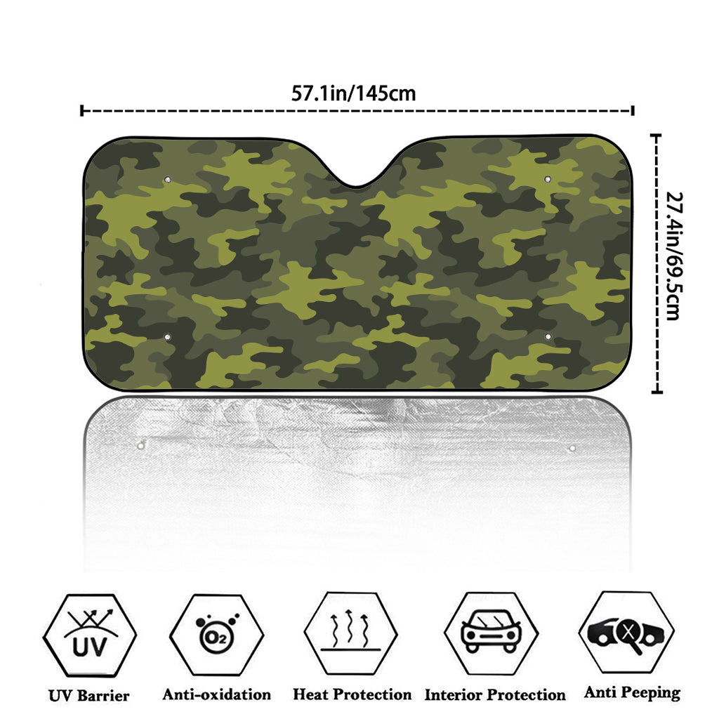 Dark Green Camouflage Print Car Windshield Sun Shade
