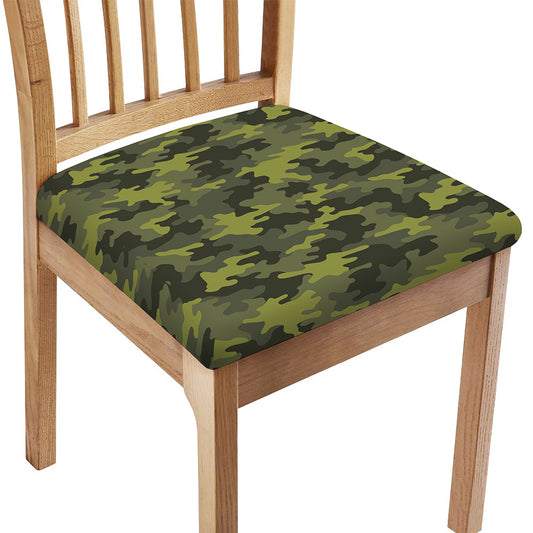 Dark Green Camouflage Print Chair Cushion Cover