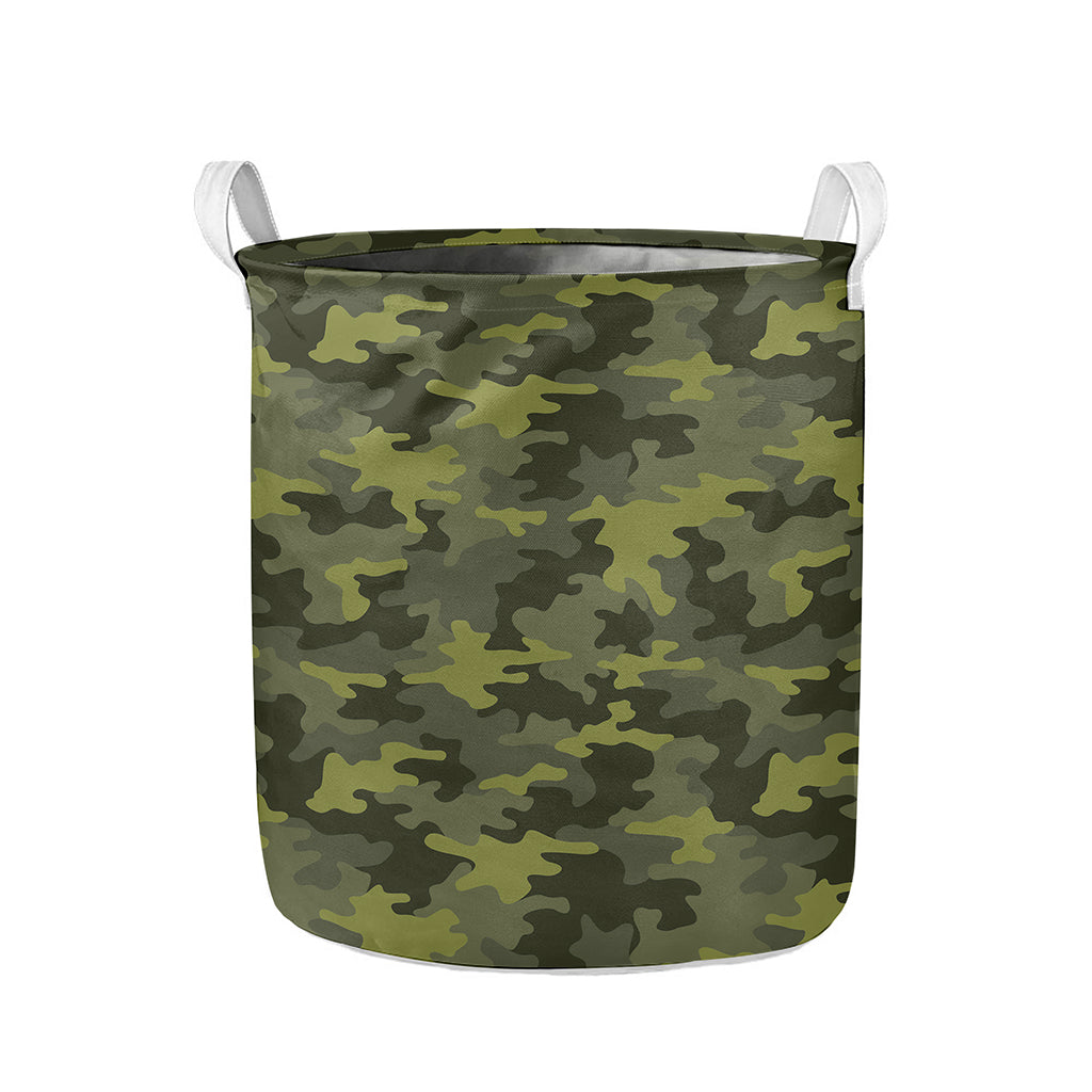 Dark Green Camouflage Print Collapsible Laundry Basket