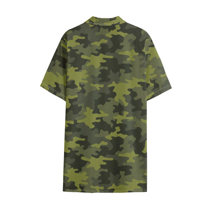 Dark Green Camouflage Print Cotton Hawaiian Shirt