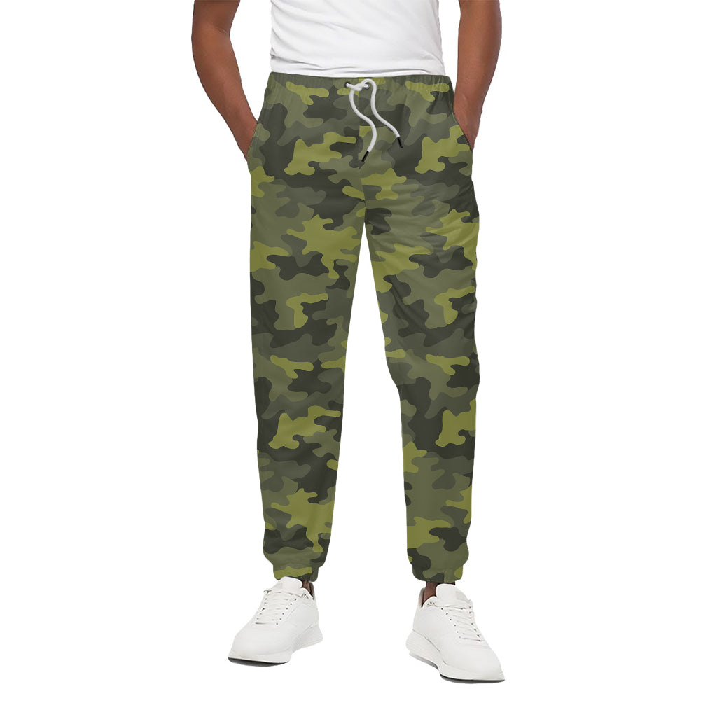 Dark Green Camouflage Print Cotton Pants