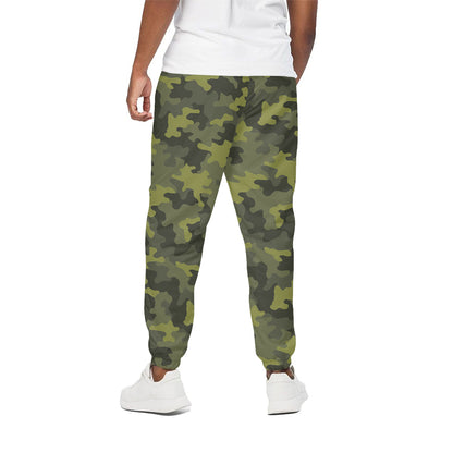 Dark Green Camouflage Print Cotton Pants