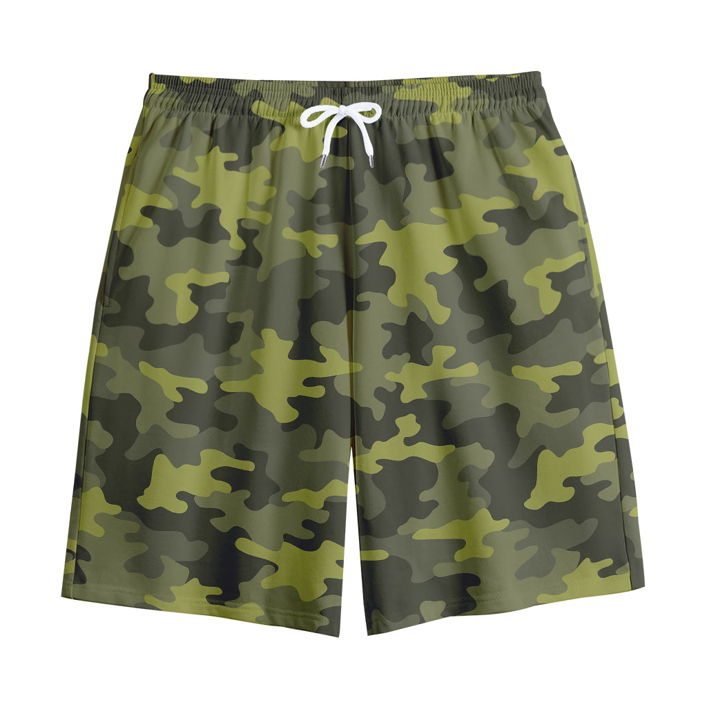Dark Green Camouflage Print Cotton Shorts