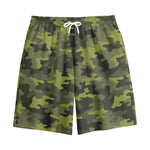 Dark Green Camouflage Print Cotton Shorts