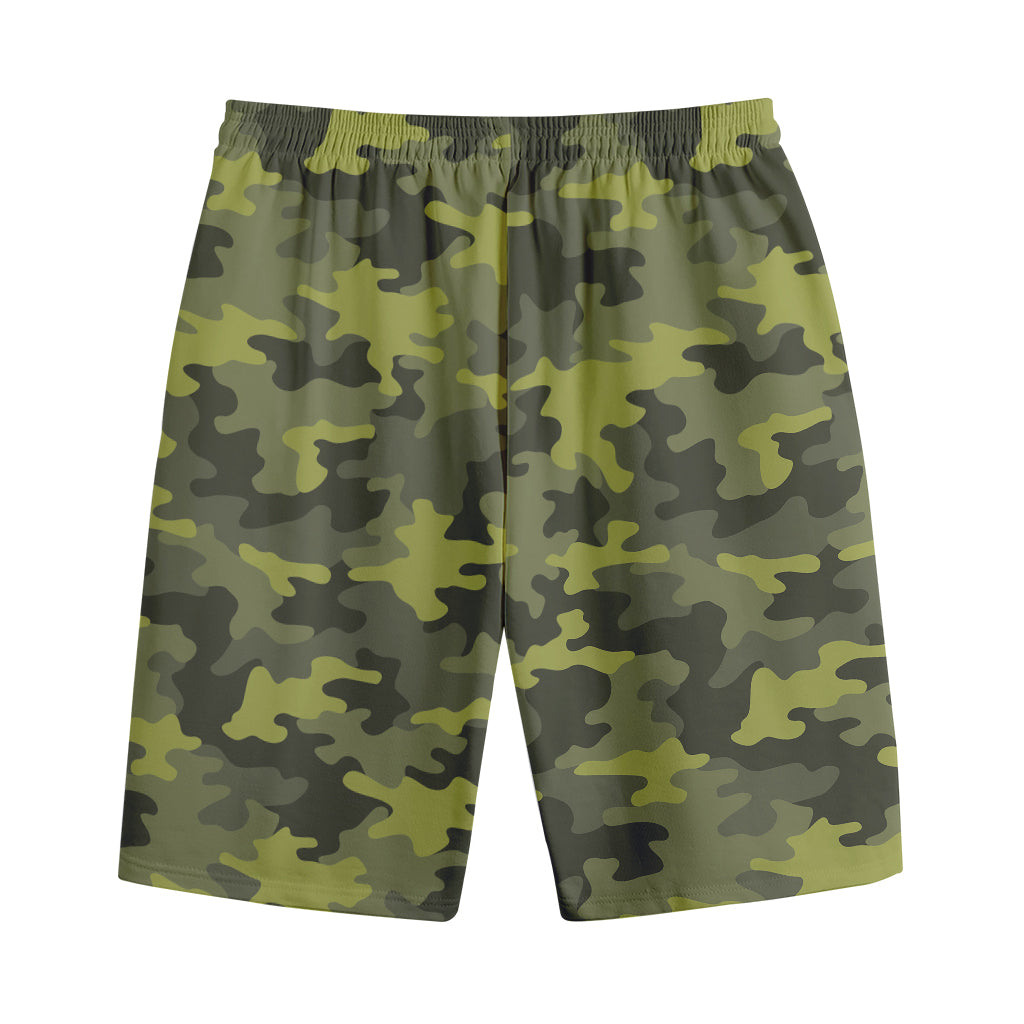 Dark Green Camouflage Print Cotton Shorts