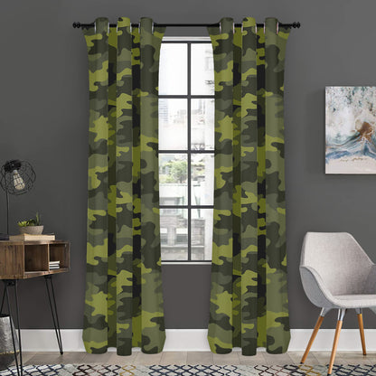 Dark Green Camouflage Print Curtain