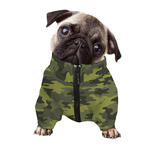 Dark Green Camouflage Print Dog Zip Up Jacket