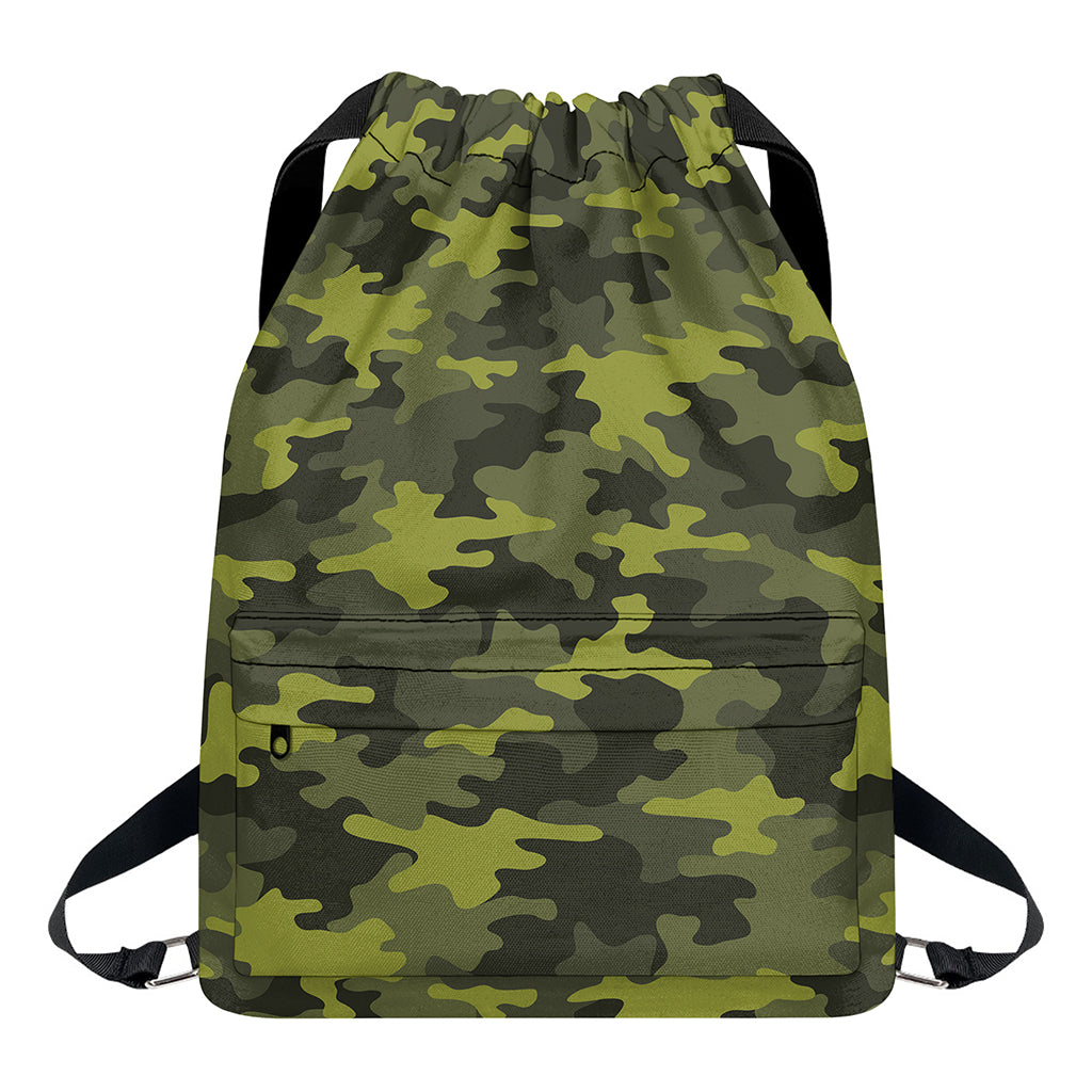 Dark Green Camouflage Print Drawstring Backpack