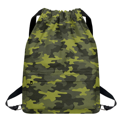 Dark Green Camouflage Print Drawstring Backpack