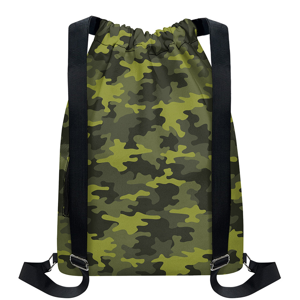 Dark Green Camouflage Print Drawstring Backpack