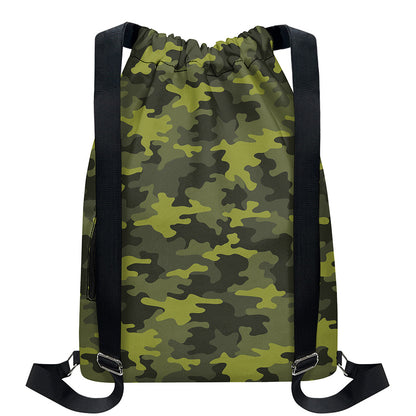 Dark Green Camouflage Print Drawstring Backpack