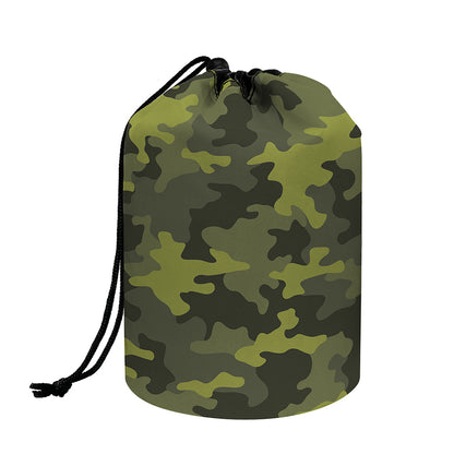 Dark Green Camouflage Print Drawstring Makeup Bag