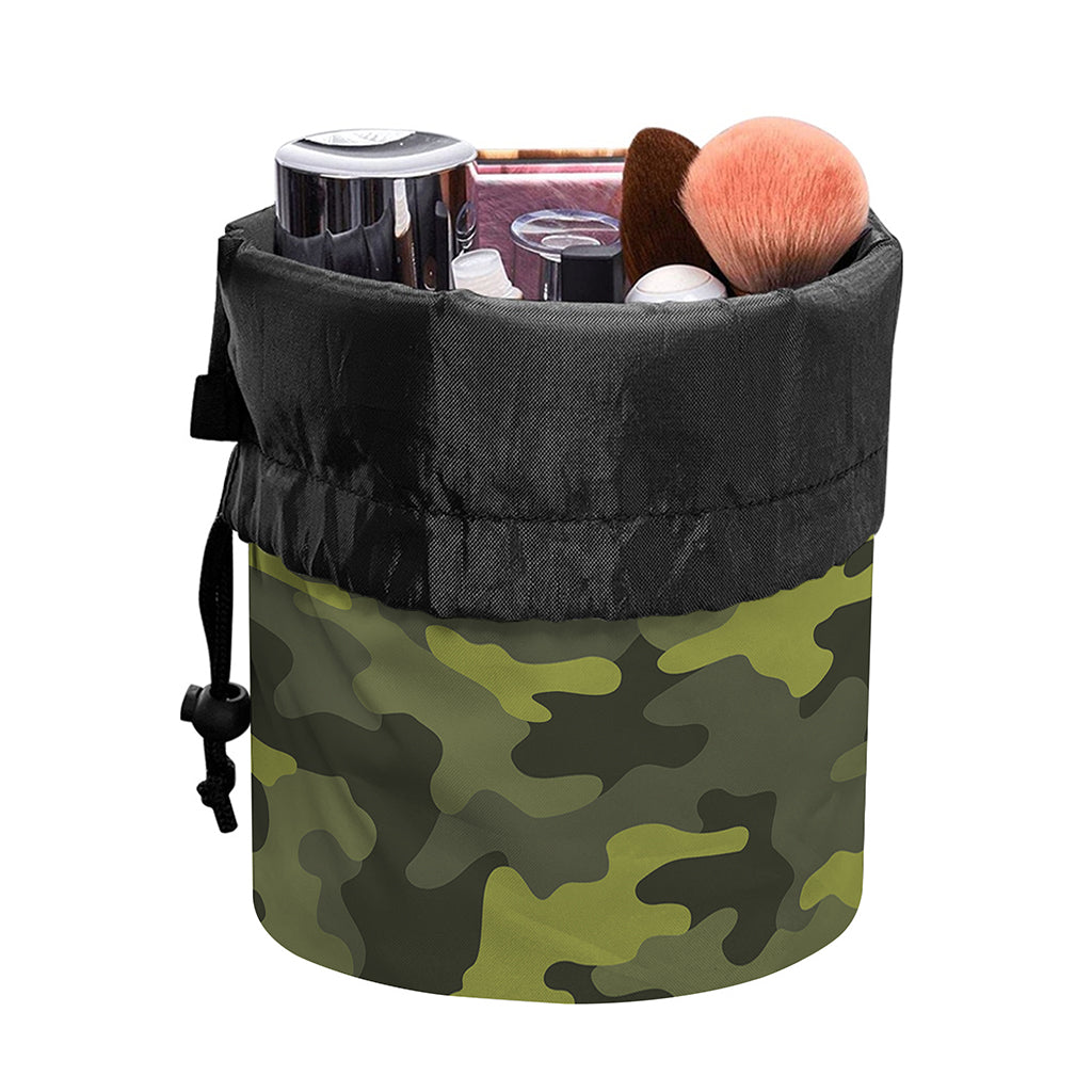 Dark Green Camouflage Print Drawstring Makeup Bag