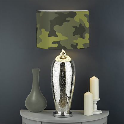 Dark Green Camouflage Print Drum Lamp Shade