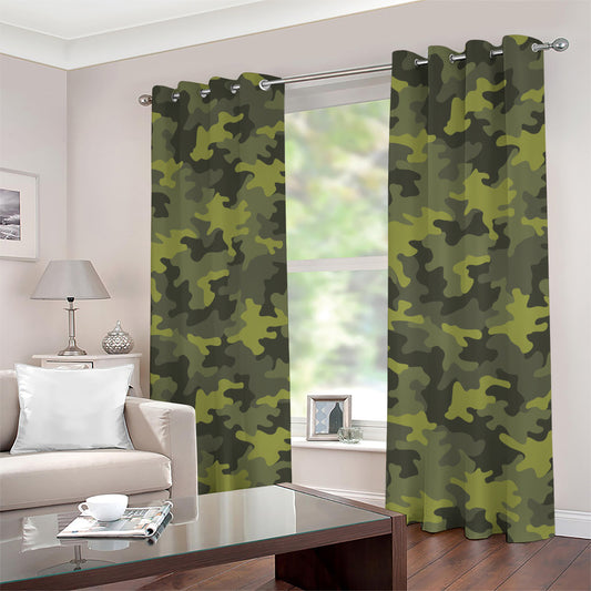 Dark Green Camouflage Print Extra Wide Grommet Curtains