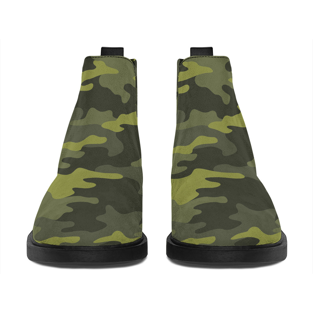 Dark Green Camouflage Print Flat Ankle Boots