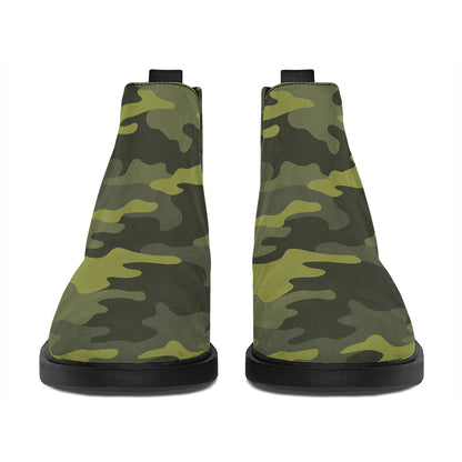 Dark Green Camouflage Print Flat Ankle Boots