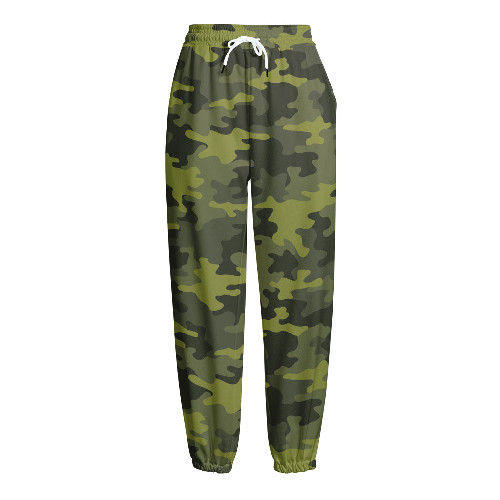 Dark Green Camouflage Print Fleece Lined Knit Pants
