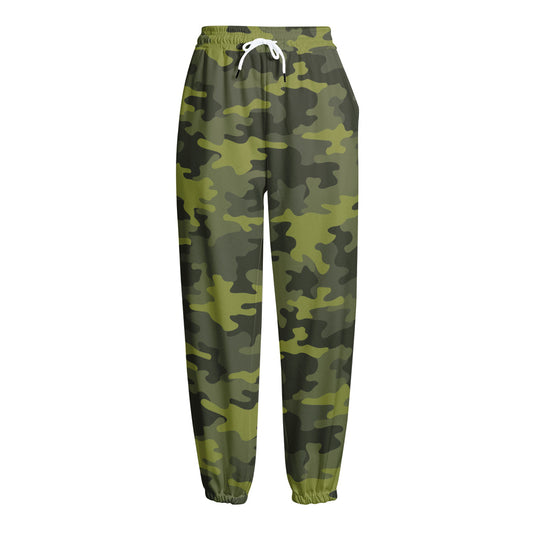 Dark Green Camouflage Print Fleece Lined Knit Pants