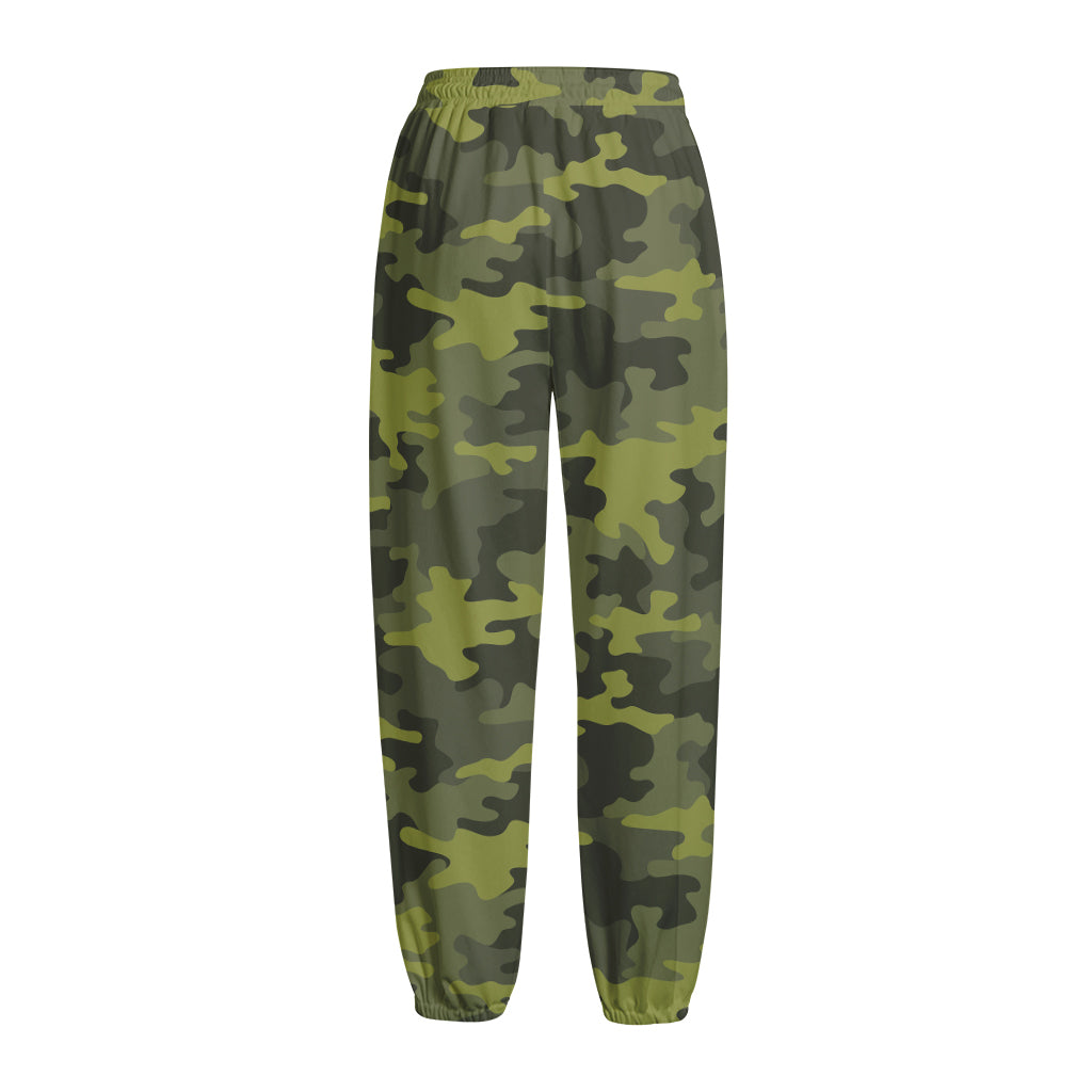 Dark Green Camouflage Print Fleece Lined Knit Pants