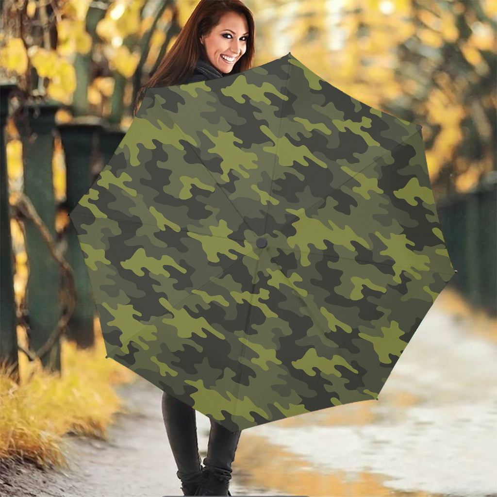 Dark Green Camouflage Print Foldable Umbrella