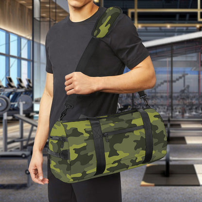 Dark Green Camouflage Print Gym Bag