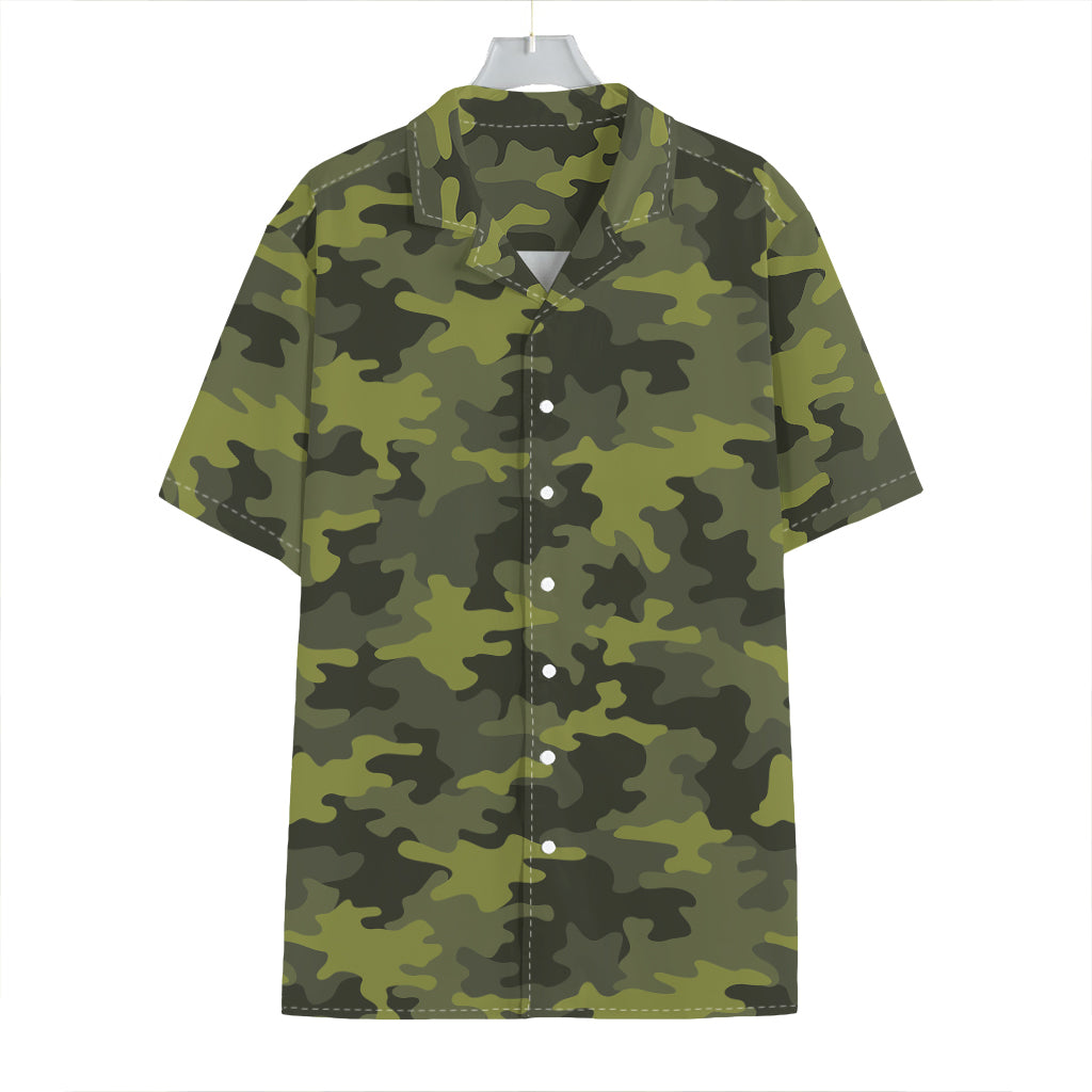 Dark Green Camouflage Print Hawaiian Shirt