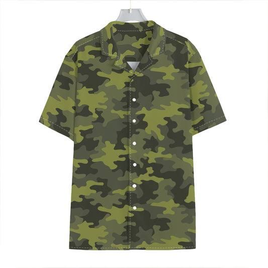 Dark Green Camouflage Print Hawaiian Shirt
