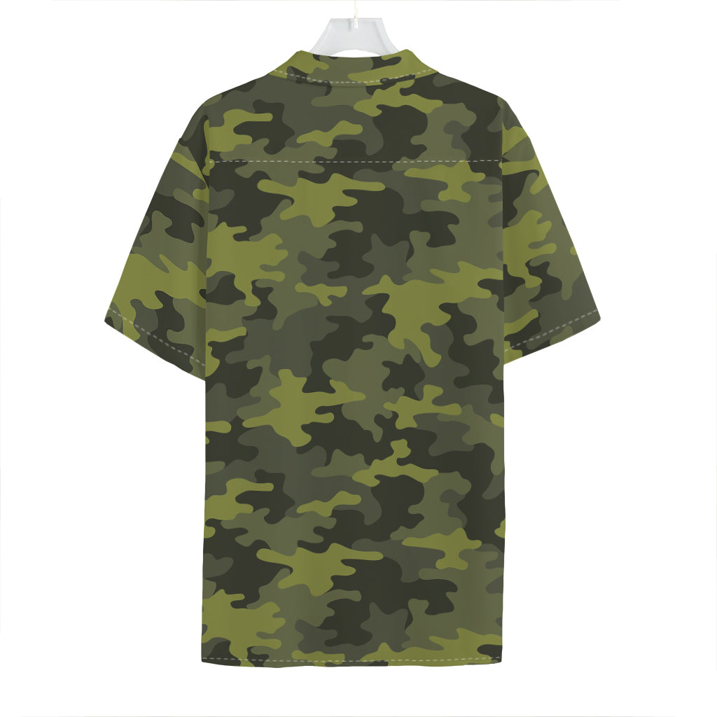 Dark Green Camouflage Print Hawaiian Shirt