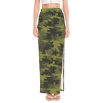Dark Green Camouflage Print High Slit Maxi Skirt