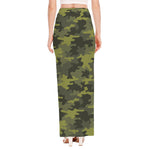 Dark Green Camouflage Print High Slit Maxi Skirt