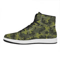 Dark Green Camouflage Print High Top Leather Sneakers