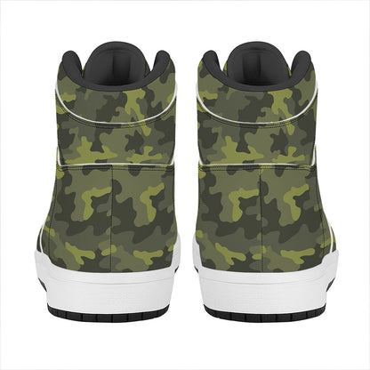 Dark Green Camouflage Print High Top Leather Sneakers