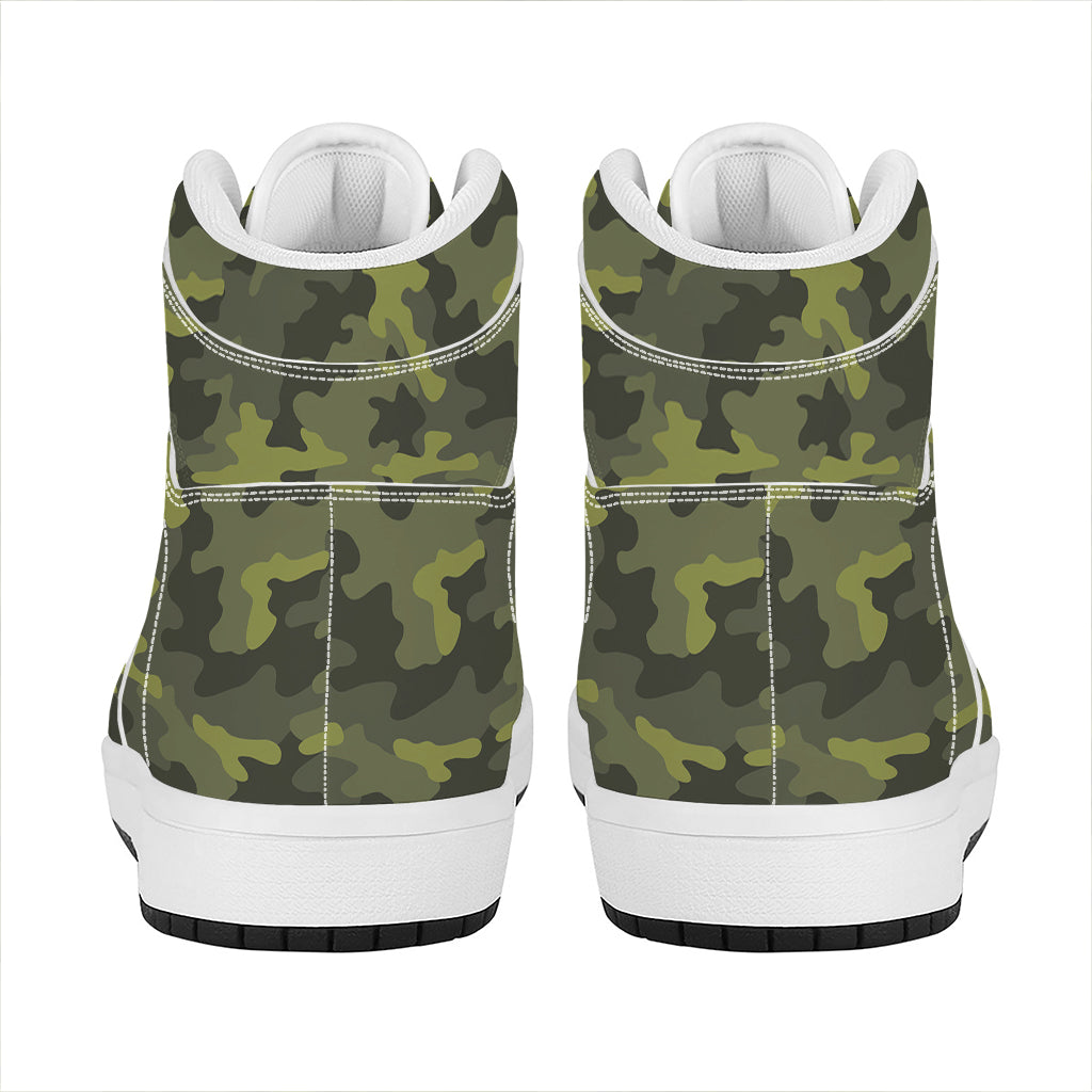 Dark Green Camouflage Print High Top Leather Sneakers
