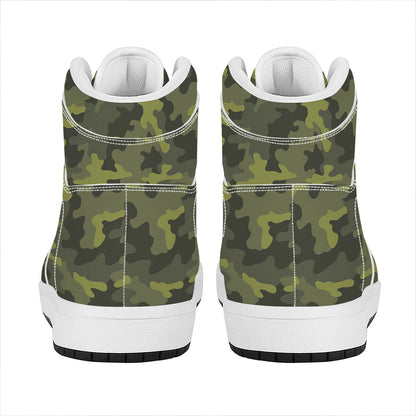 Dark Green Camouflage Print High Top Leather Sneakers