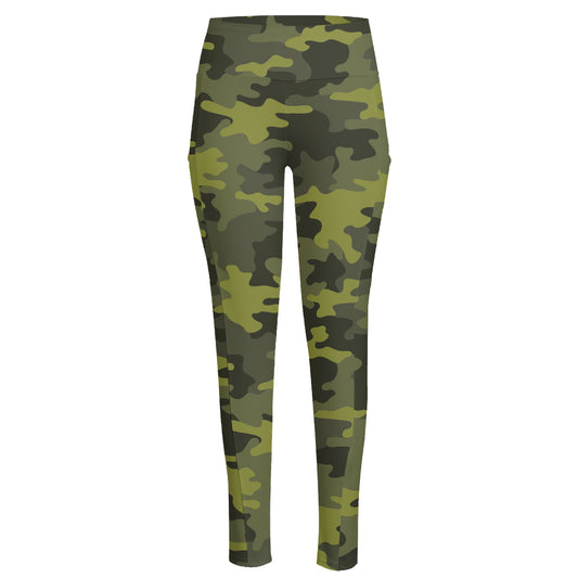 Dark Green Camouflage Print High-Waisted Pocket Leggings