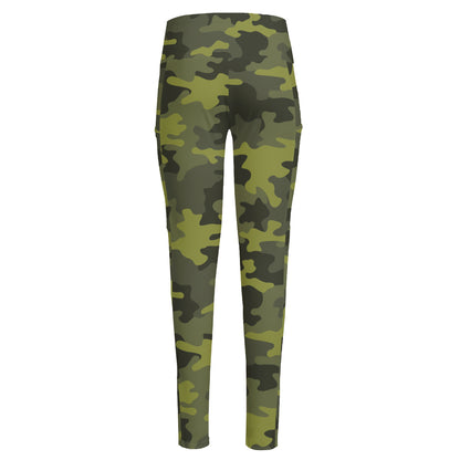 Dark Green Camouflage Print High-Waisted Pocket Leggings