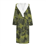 Dark Green Camouflage Print Hooded Bathrobe