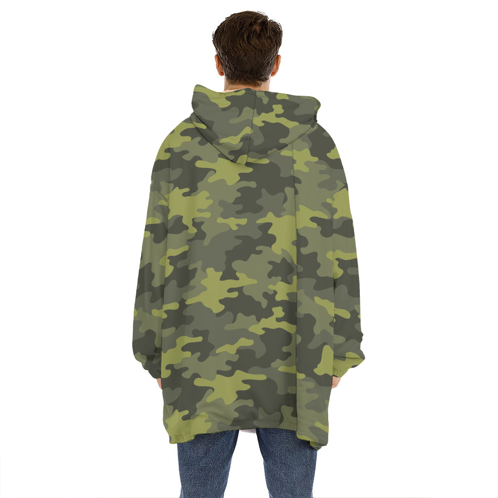 Dark Green Camouflage Print Hoodie Blanket
