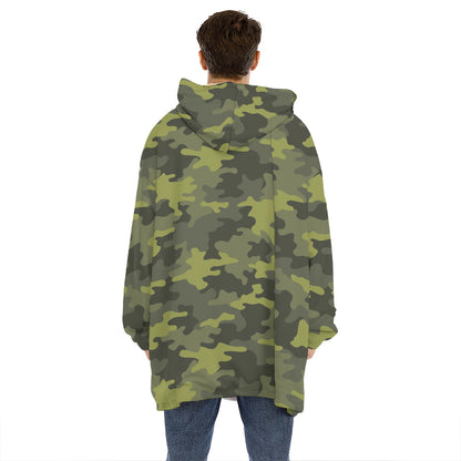 Dark Green Camouflage Print Hoodie Blanket