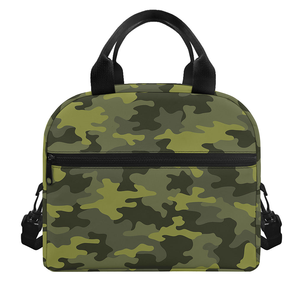 Dark Green Camouflage Print Insulated Lunch Bag