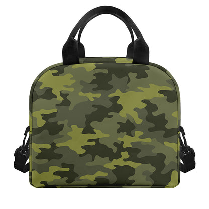 Dark Green Camouflage Print Insulated Lunch Bag