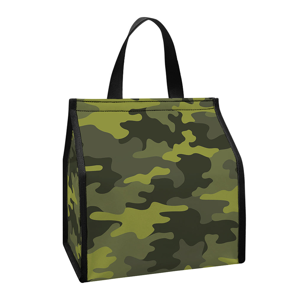 Dark Green Camouflage Print Insulated Lunch Tote